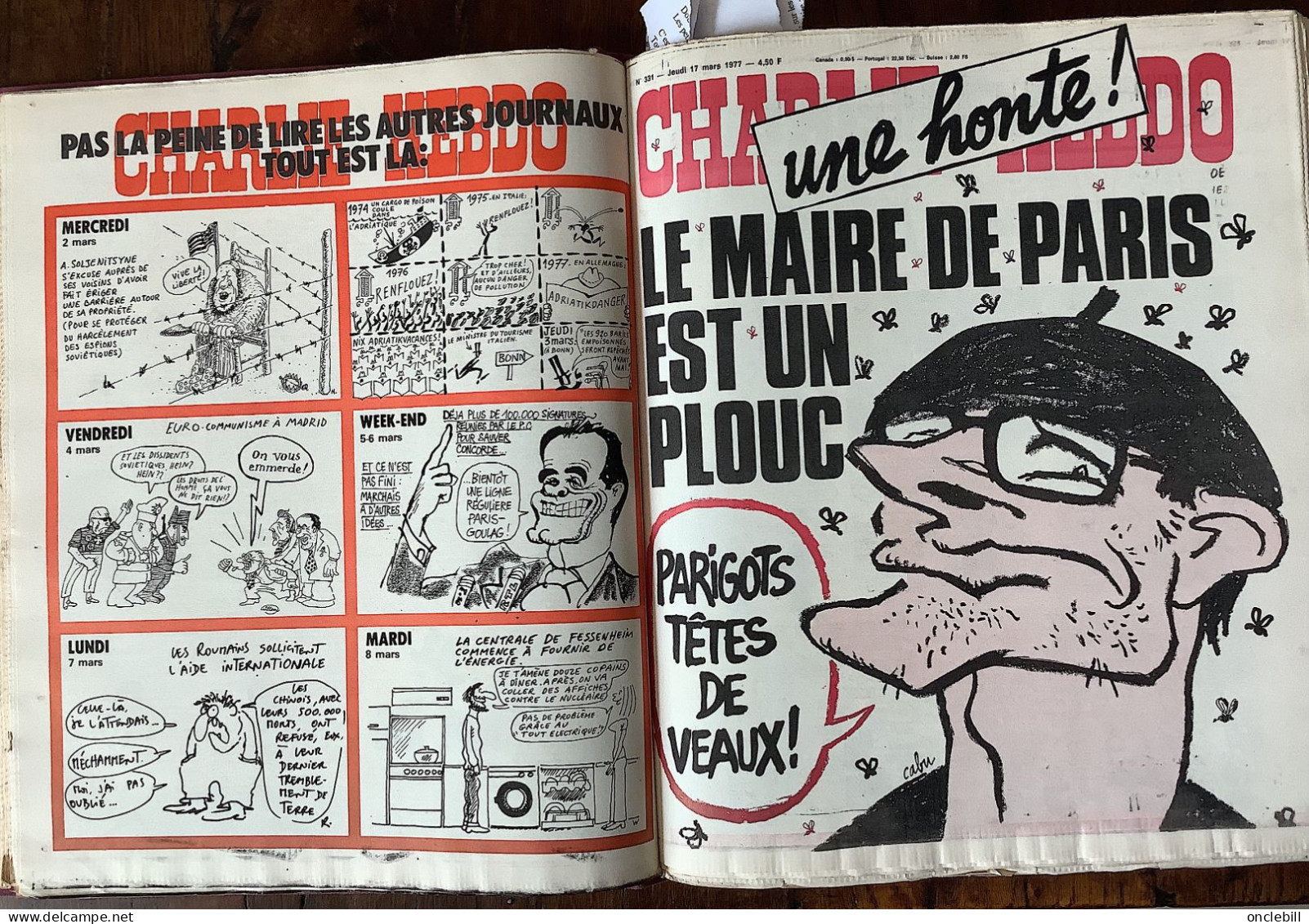 CHARLIE HEBDO Reliure éditeur Année 1977 Complète N°321 à 372 Parfait état LIVRAISON OFFERTE - Humor