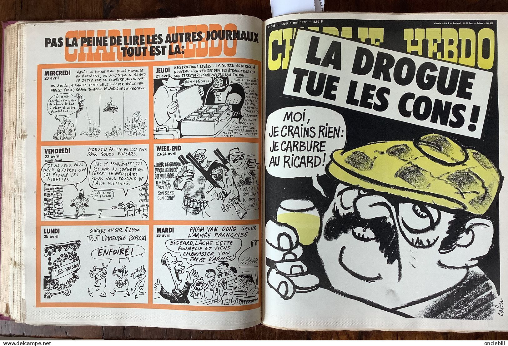 CHARLIE HEBDO reliure éditeur année 1977 complète n°321 à 372 parfait état LIVRAISON OFFERTE