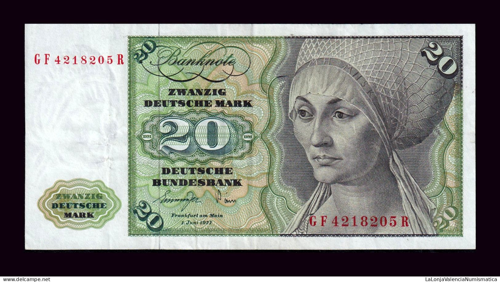 Alemania República Federal Federal Republic Of Germany 20 Mark 1977 Pick 32b Mbc/+ Vf/+ - 20 Deutsche Mark