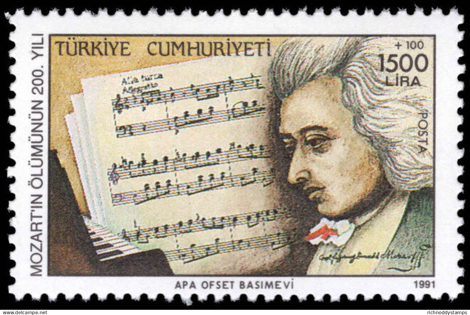 Turkey 1991 Death Bicentenary Of Wolfgang Amadeus Mozart Unmounted Mint. - Ungebraucht