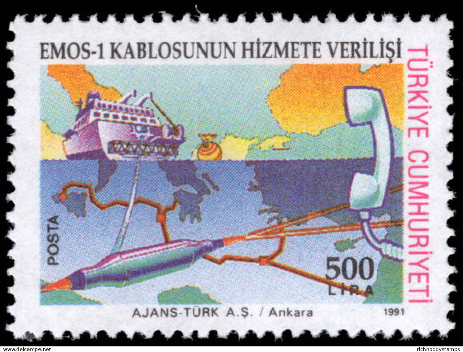 Turkey 1991 Eastern Mediterranean Fibre Optic Cable System 13&#189; Unmounted Mint. Unmounted Mint. - Neufs