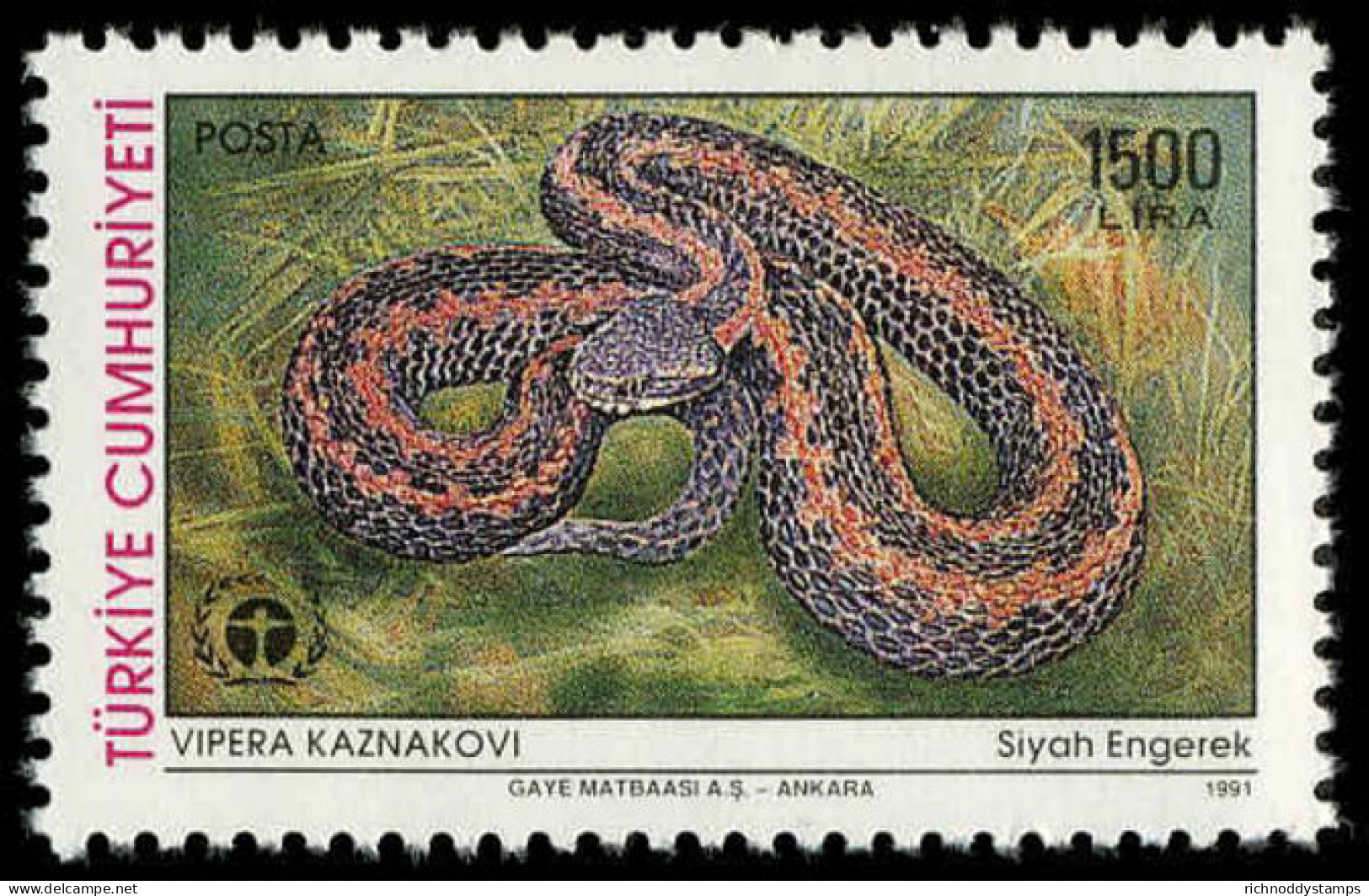 Turkey 1991 Snake Caucasus Viper Unmounted Mint. - Neufs