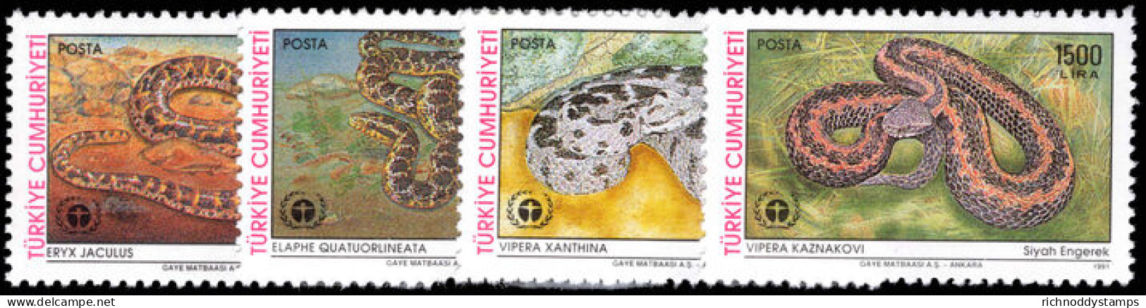 Turkey 1991 World Environment Day. Snakes Unmounted Mint. - Unused Stamps