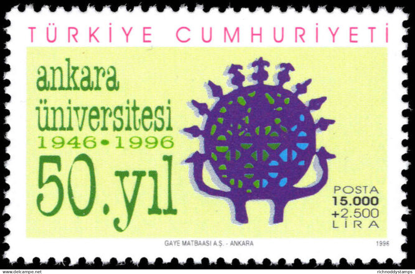 Turkey 1996 Ankara University Unmounted Mint. - Neufs