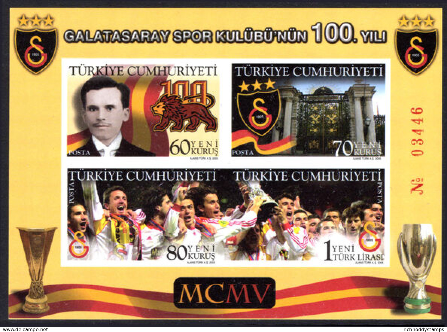 Turkey 2005 Galatasary Sports Club Imperf Souvenir Sheet Unmounted Mint. - Neufs