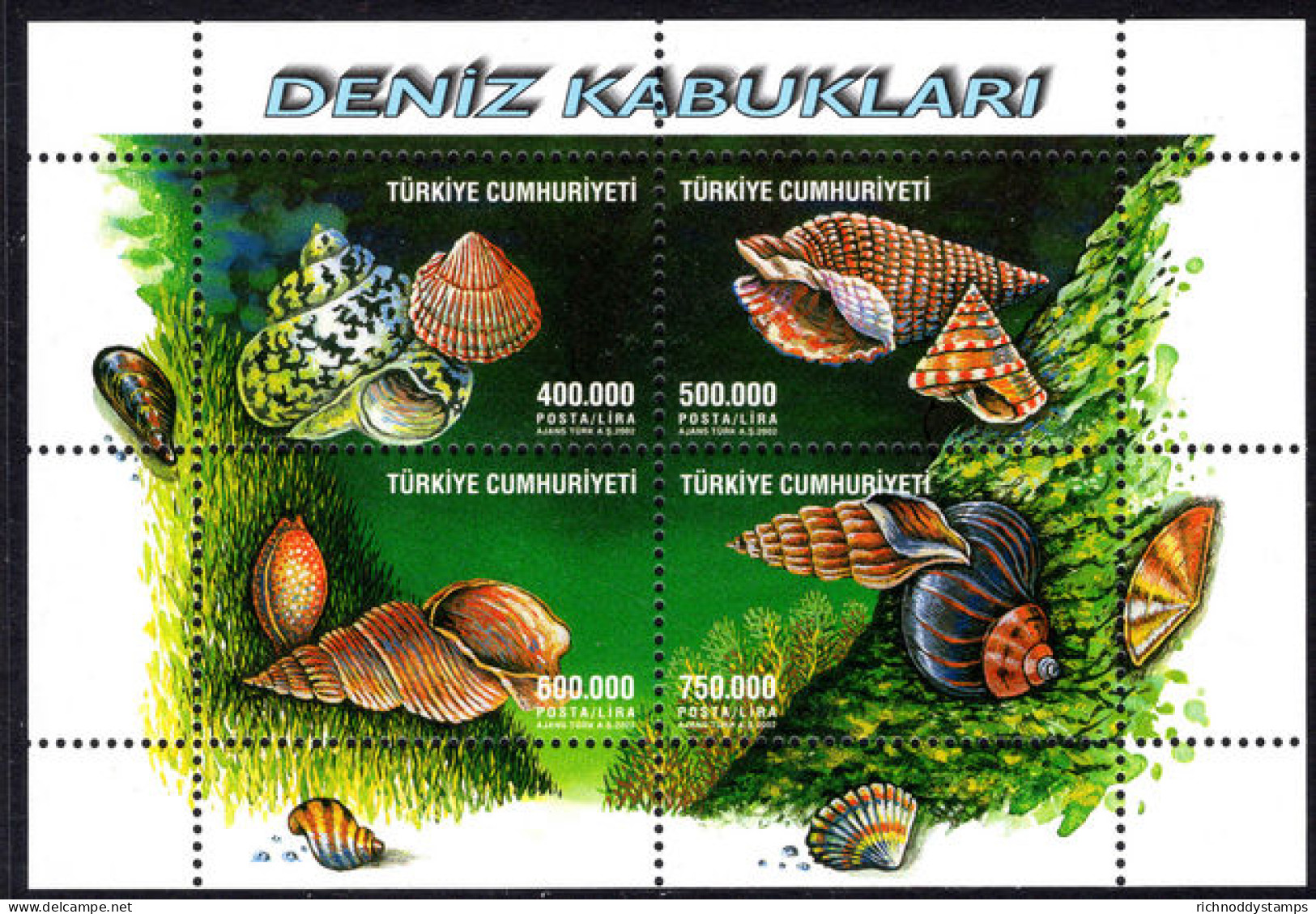 Turkey 2002 Shells Souvenir Sheet Unmounted Mint. - Ongebruikt
