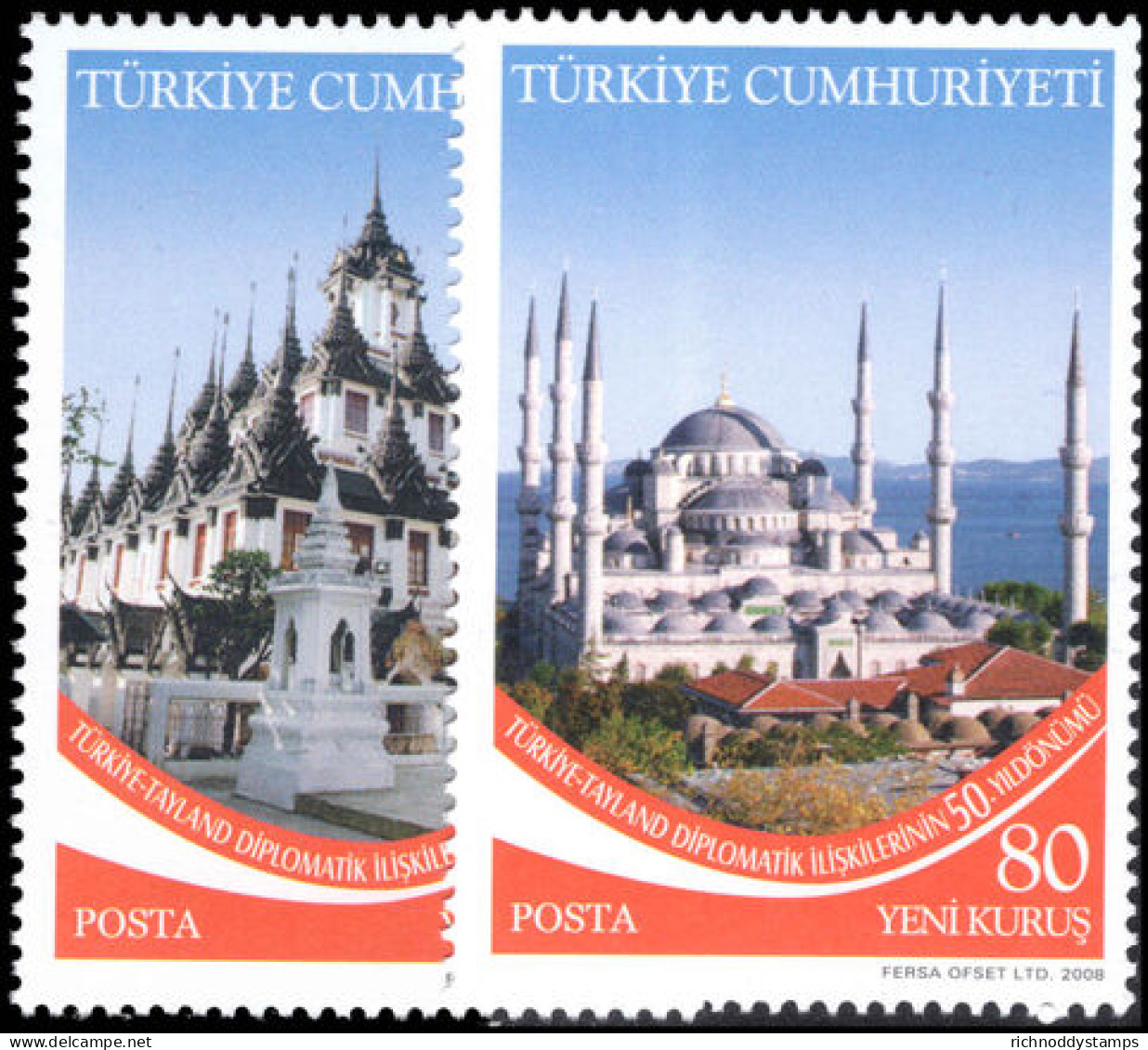 Turkey 2008 50th Anniversary Of Turkey-Thailand Diplomatic Relations Unmounted Mint. - Ungebraucht