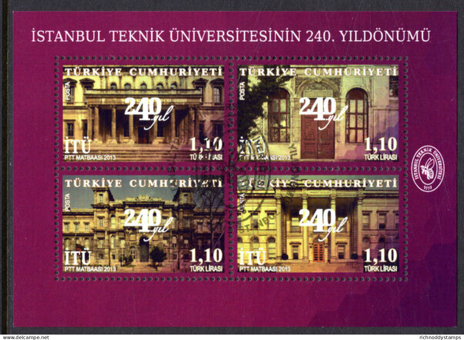 Turkey 2013 240th Anniversary Of Istanbul Technical University Souvenir Sheet Fine Used. - Used Stamps