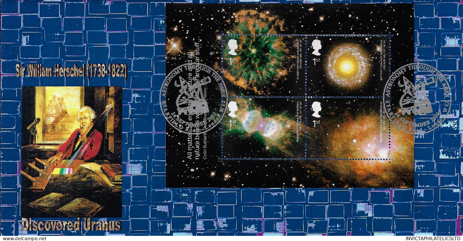 GB 2002 ASTRONOMY MINI SHEET, MIKE KINGSLAND OFFICIAL FDC, 65 PRODUCED - 2001-10 Ediciones Decimales