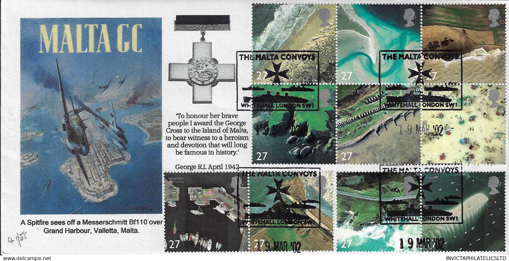 GB 2002 COASTLINES, CAMBRIDGE STAMP CENTRE OFFICIAL FDC, 55 OF THIS DESIGN EXIST - 2001-2010 Decimal Issues