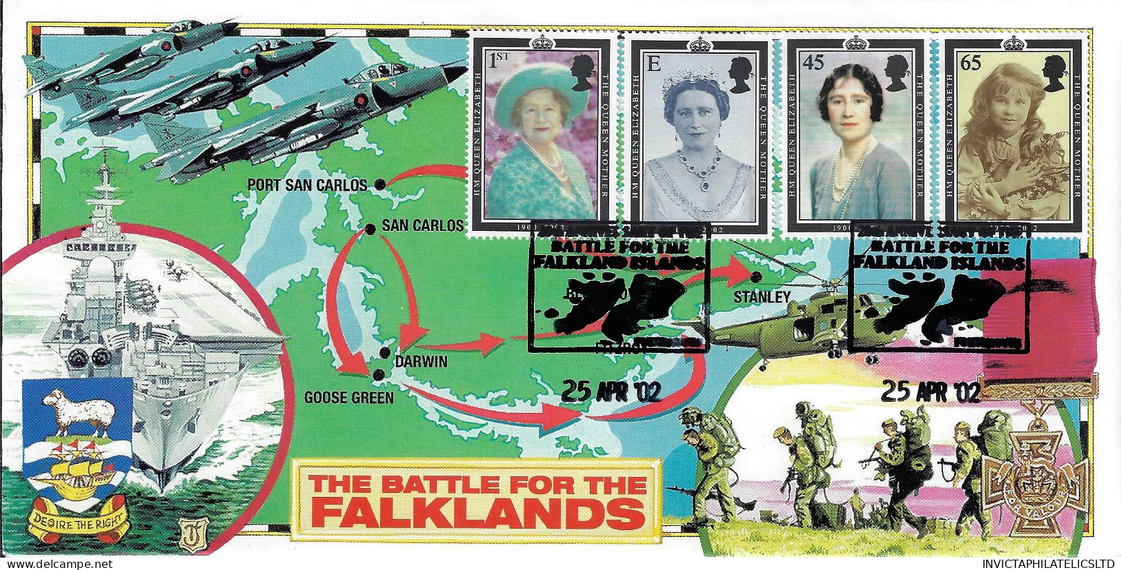 GB 2002 QUEEN MOTHER, CAMBIDGE STAMP CENTRE OFFICIAL FDC, FALKLANDS PMK & DESIGN - 2001-2010 Em. Décimales