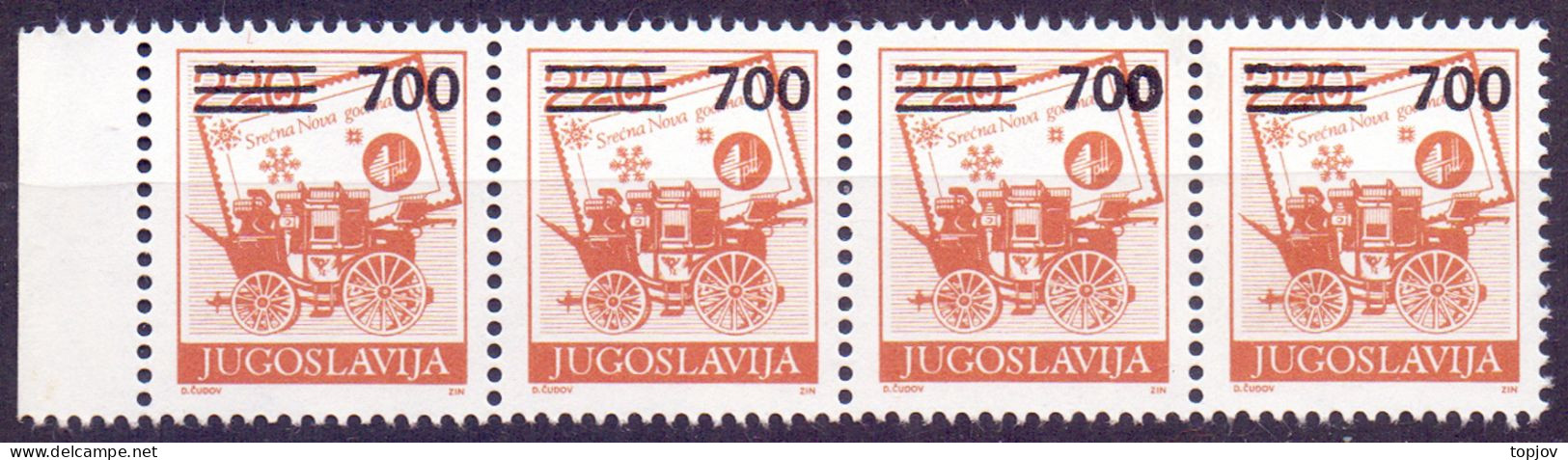 JUGOSLAVIA - ERROR  STAGECOACH  OVPT.   THICK NUMBER VALUE  St.of 4x - **MNH - Geschnittene, Druckproben Und Abarten