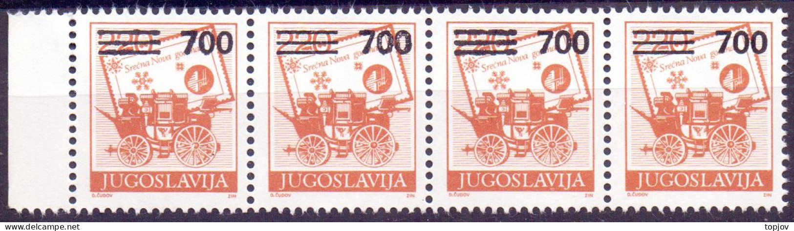 JUGOSLAVIA - ERROR  STAGECOACH  OVPT.   THICK NUMBERS VALUE  St.of 4x - **MNH - Ongetande, Proeven & Plaatfouten