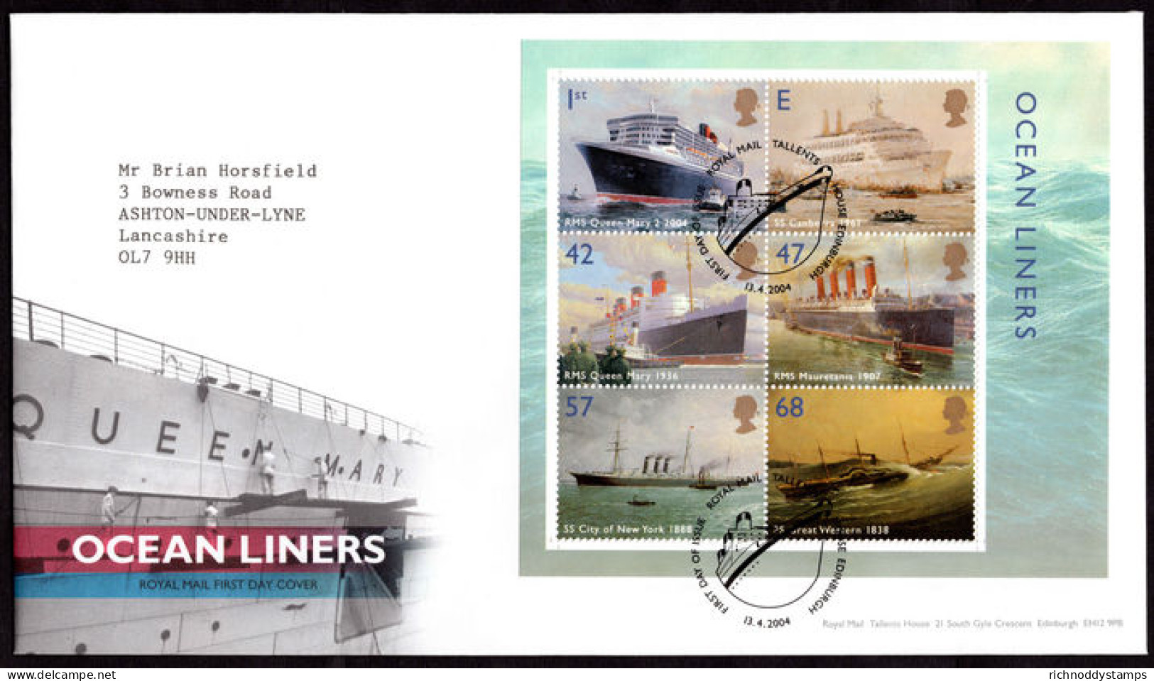 2004 Ocean Liners Souvenir Sheet First Day Cover. - 2001-2010 Decimal Issues