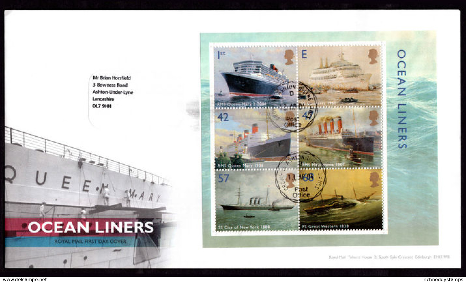 2004 Ocean Liners Souvenir Sheet Unofficial First Day Cover. - 2001-2010. Decimale Uitgaven