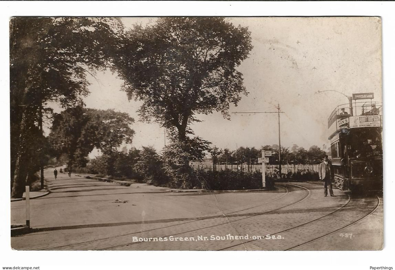 Real Photo Postcard, Essex, Southend-on Sea, Bournes Green, Tram, Road, Street. Early 1900s. - Southend, Westcliff & Leigh