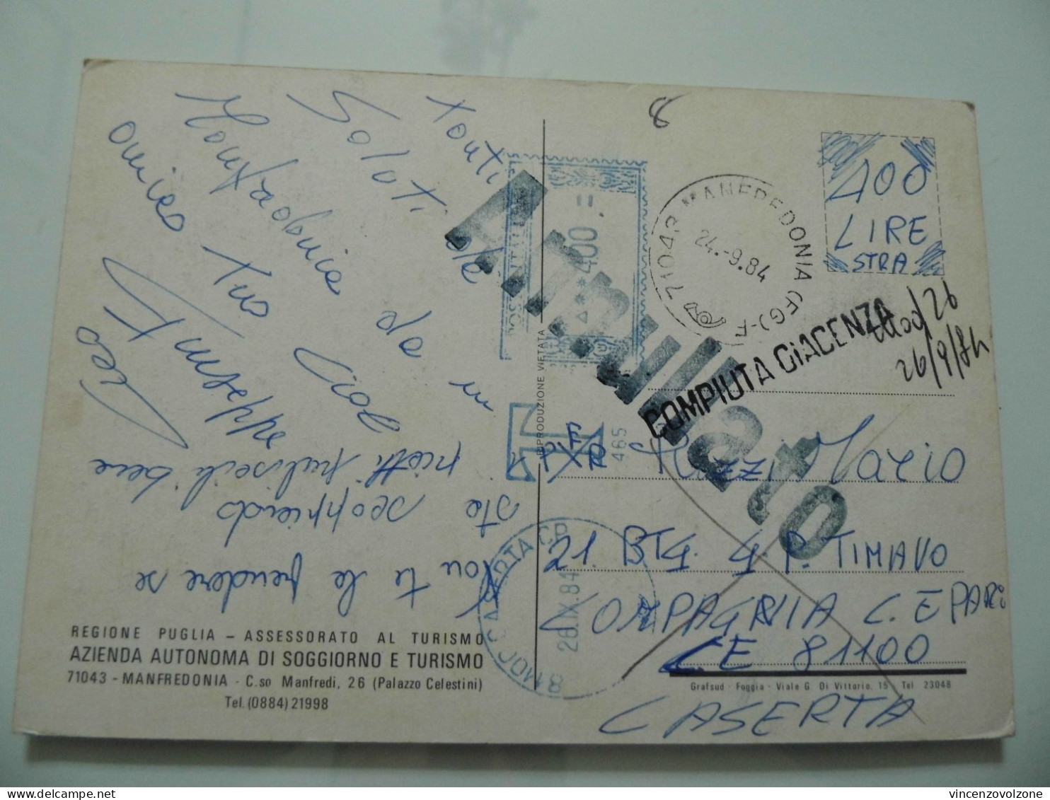 Cartolina Viaggiata "DA NOI A MANFREDONIA" EPT Manfredonia 1984 - Manfredonia
