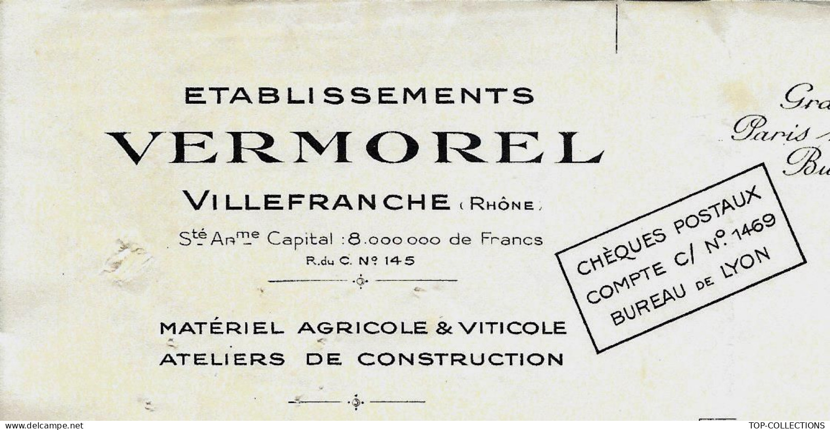 1930 AGRICULTURE MATERIEL AGRICOLE & VITICOLE  Vermorel  Villefranche Rhone Pour Avignon à Sommières Gard V.HISTORIQUE - 1900 – 1949