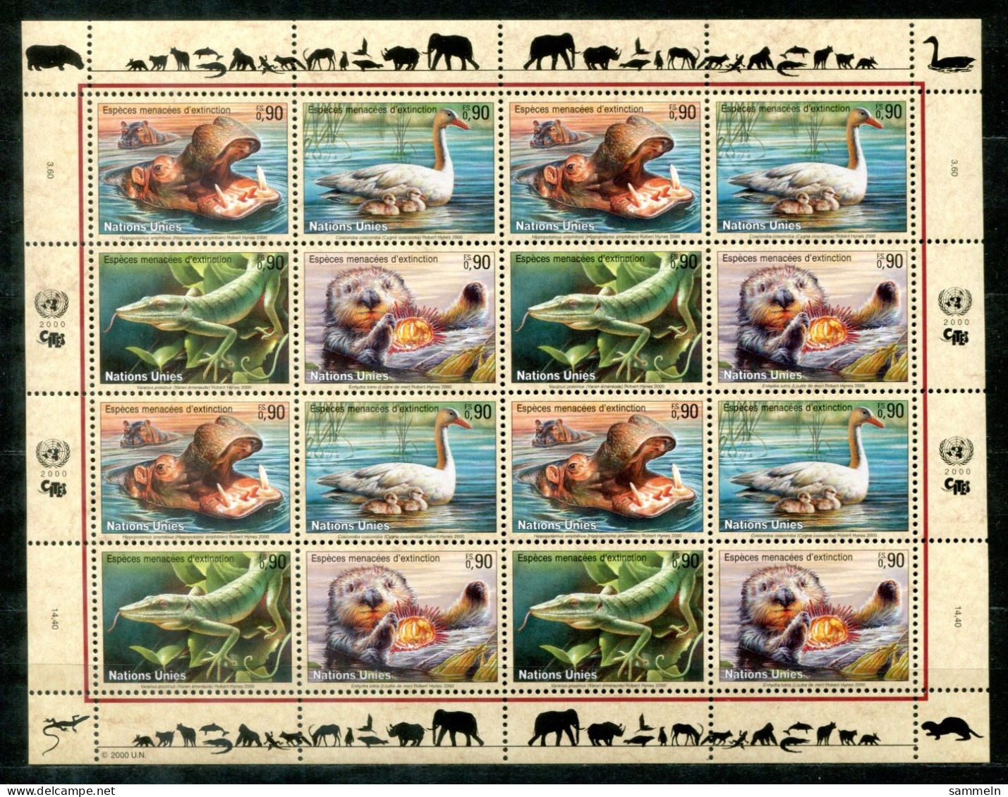 UNO-GENF 385-388 KB Mnh - Nilpferd, Schwan, Waran, Seeotter, Hippo, Swan, Cygne, Loutre - UN GENEVA / ONU GENÈVE - Blocs-feuillets