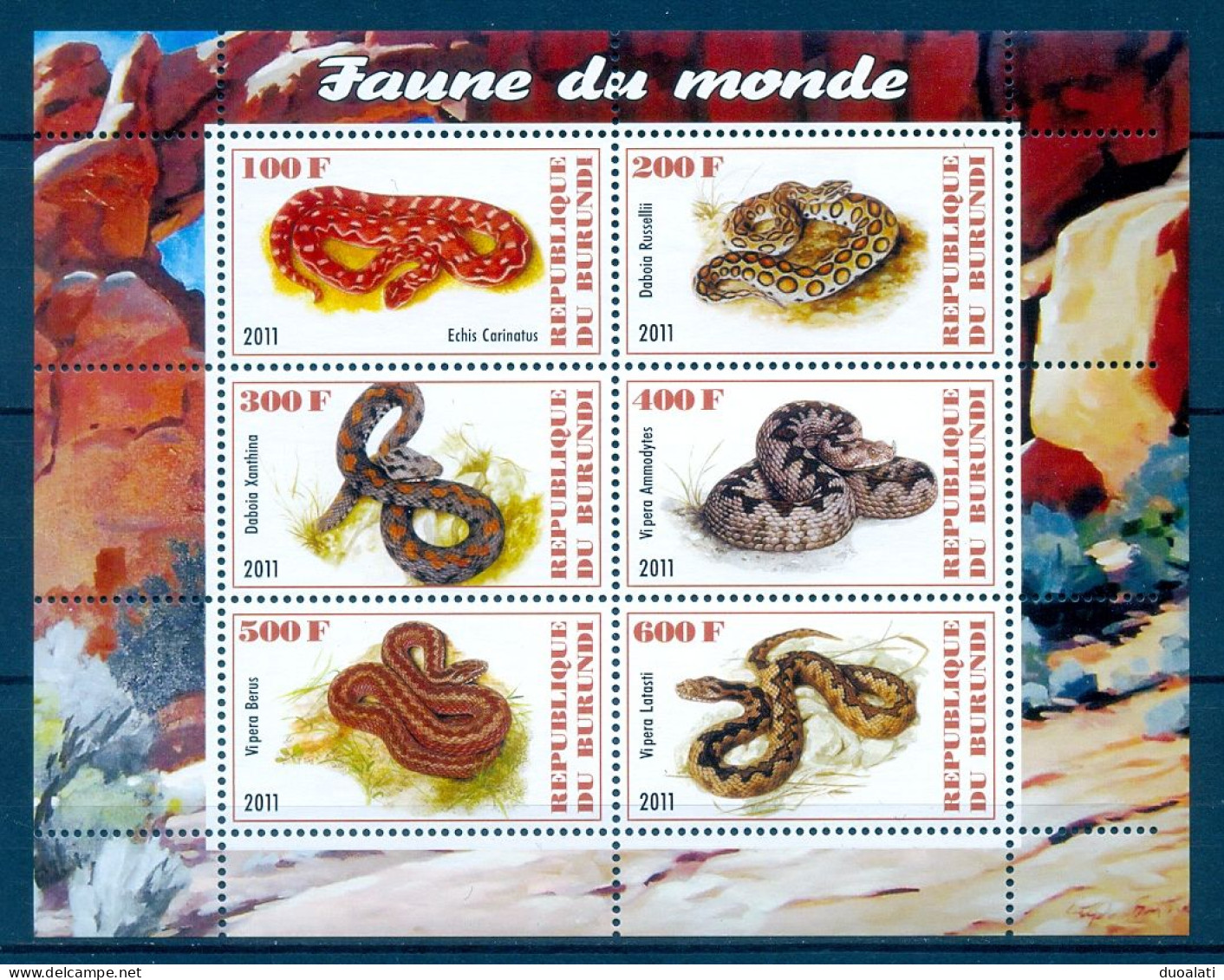 Burundi 2011 Snakes Reptiles Wild Animals MNH Block - Serpents