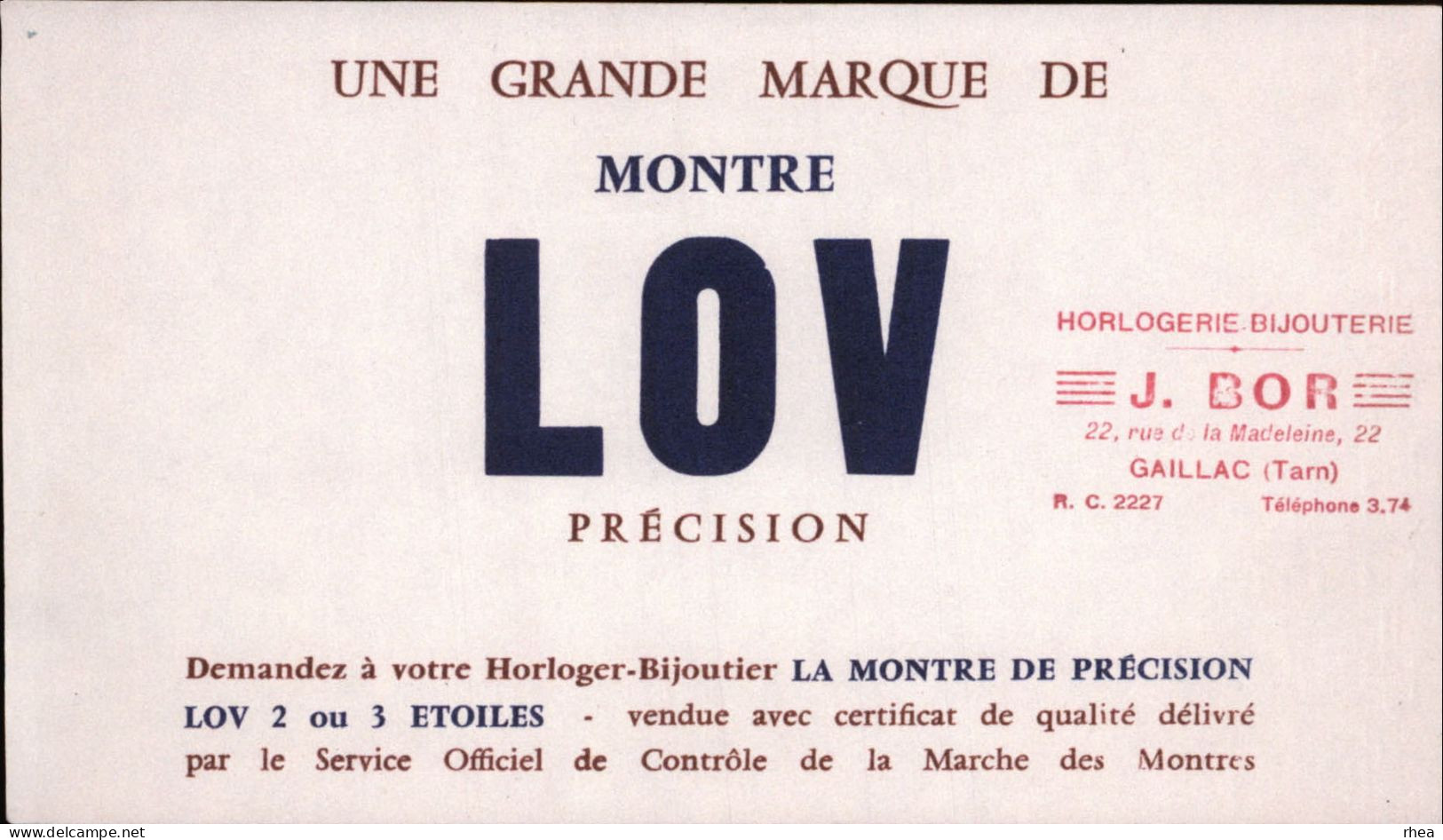 BUVARDS - MONTRE LOV - Horlogerie, Bijouterie J. Bor - Bijoux - M