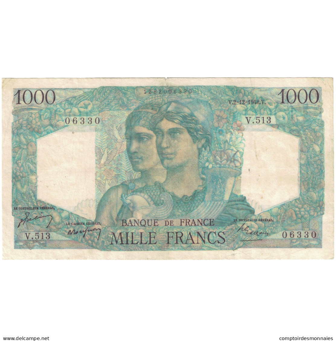 France, 1000 Francs, Minerve Et Hercule, 1948, P. Rousseau And R. Favre-Gilly - 1 000 F 1945-1950 ''Minerve Et Hercule''