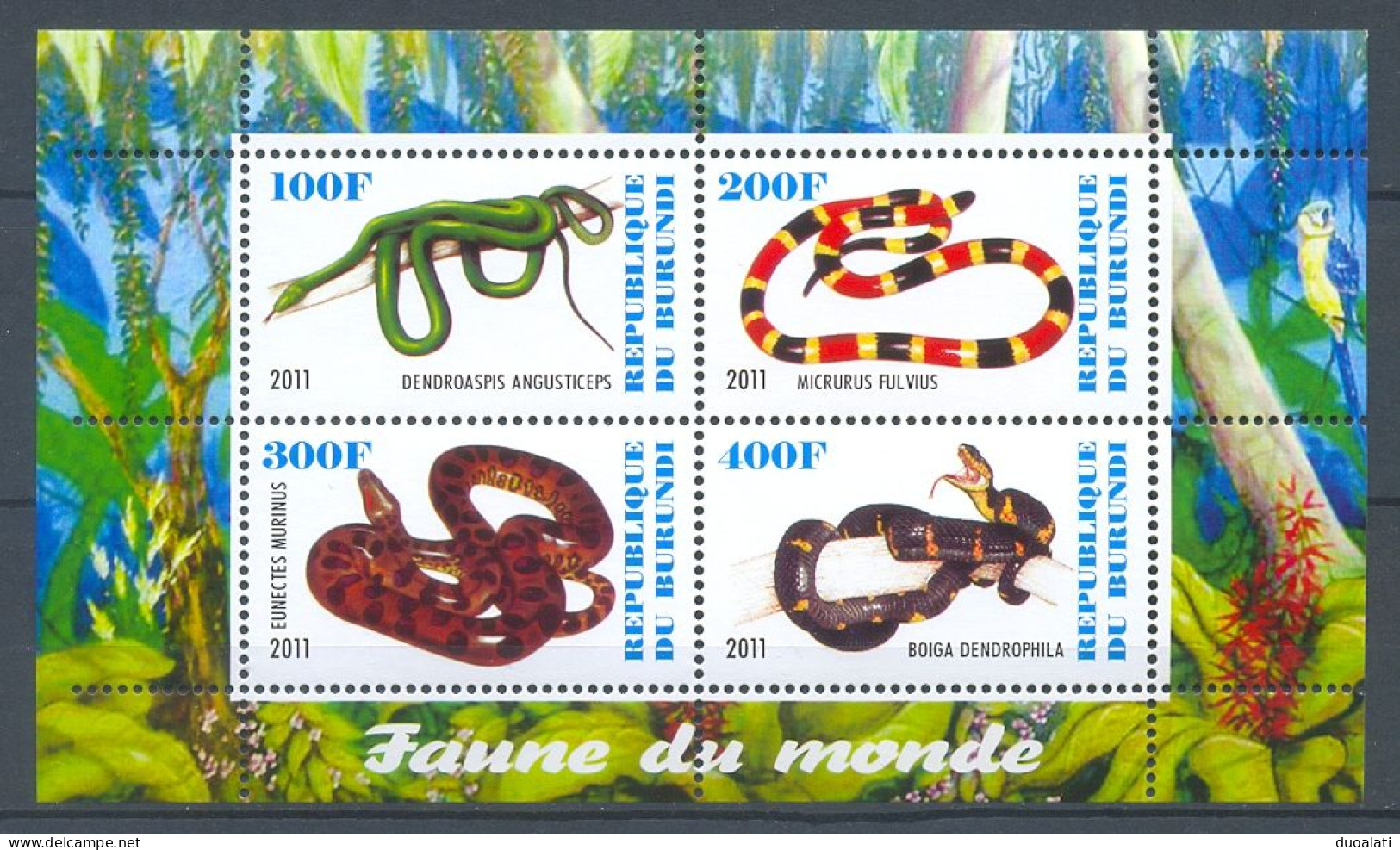 Burundi 2011 Snakes Reptiles Wild Animals MNH Block No 2 - Serpents