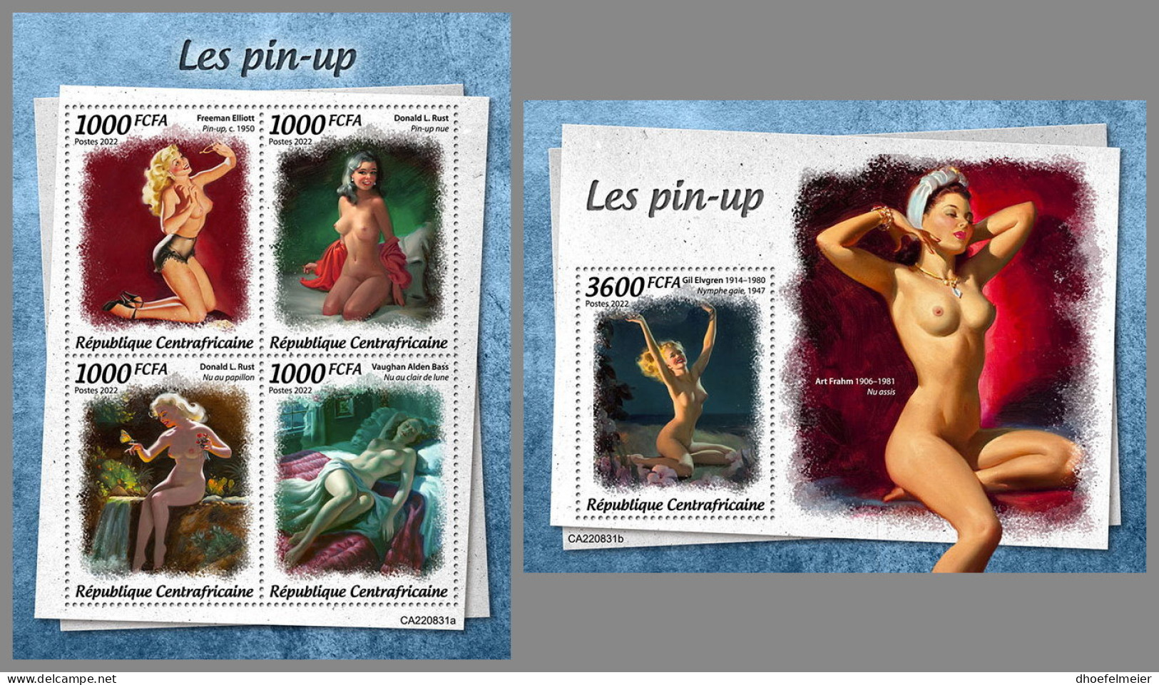 CENTRAL AFRICAN 2022 MNH Pin-up Art Pin Up Kunst M/S+S/S - IMPERFORATED - DHQ2325 - Photographie
