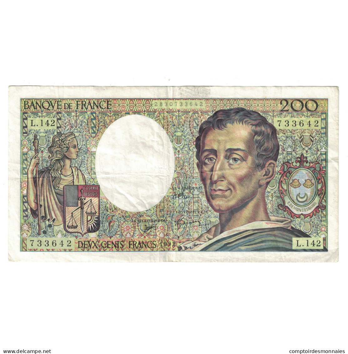 France, 200 Francs, Montesquieu, 1992, L.142733642, TTB, Fayette:70.12c, KM:155d - 200 F 1981-1994 ''Montesquieu''