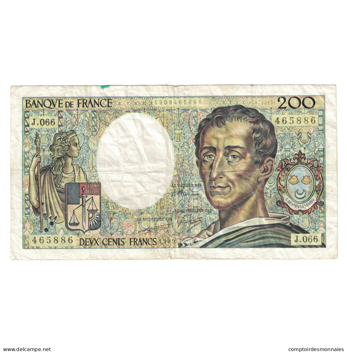 France, 200 Francs, Montesquieu, 1989, J.066465886, TB, Fayette:70.9, KM:155d - 200 F 1981-1994 ''Montesquieu''