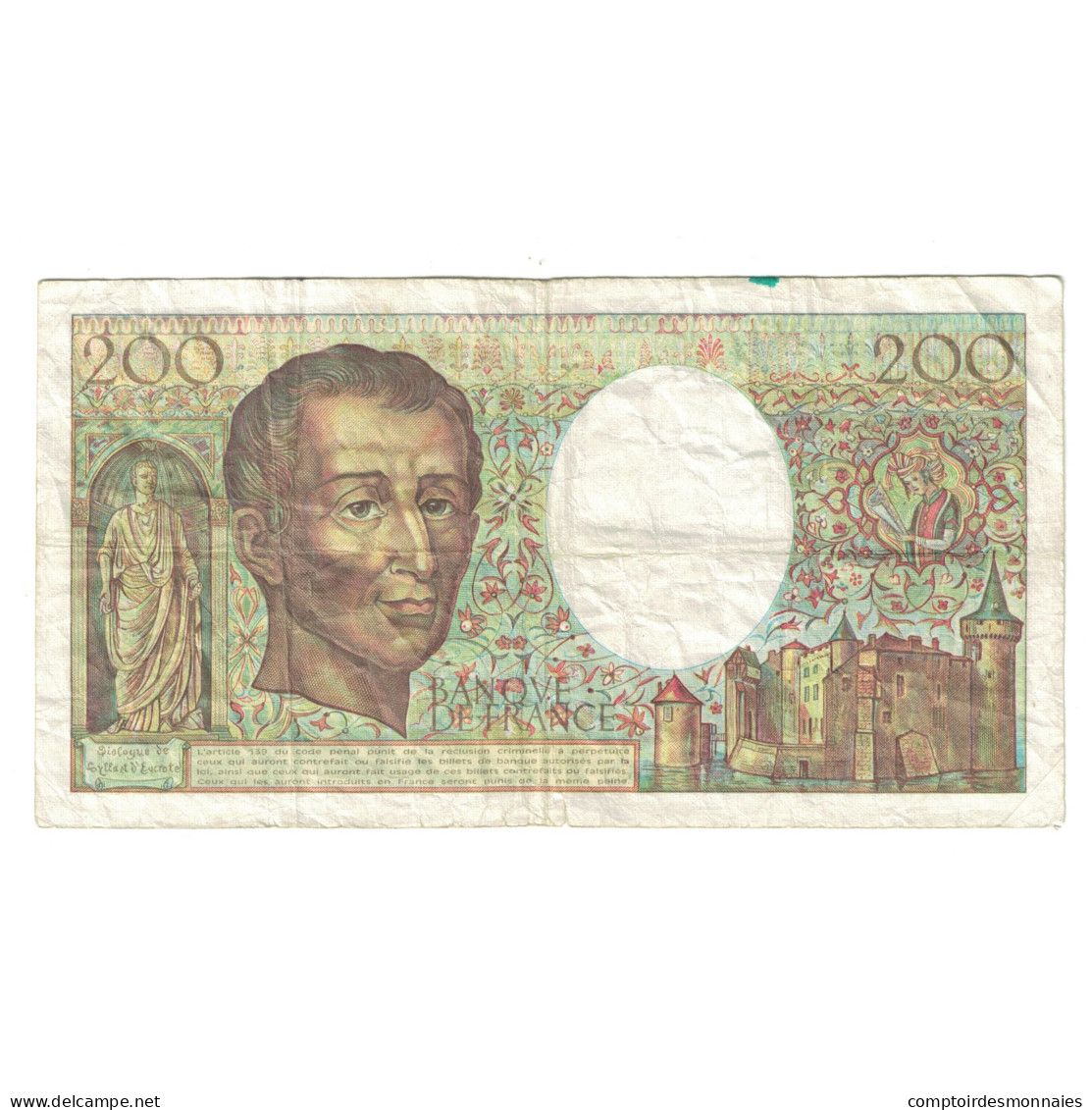 France, 200 Francs, Montesquieu, 1989, J.066465886, TB, Fayette:70.9, KM:155d - 200 F 1981-1994 ''Montesquieu''