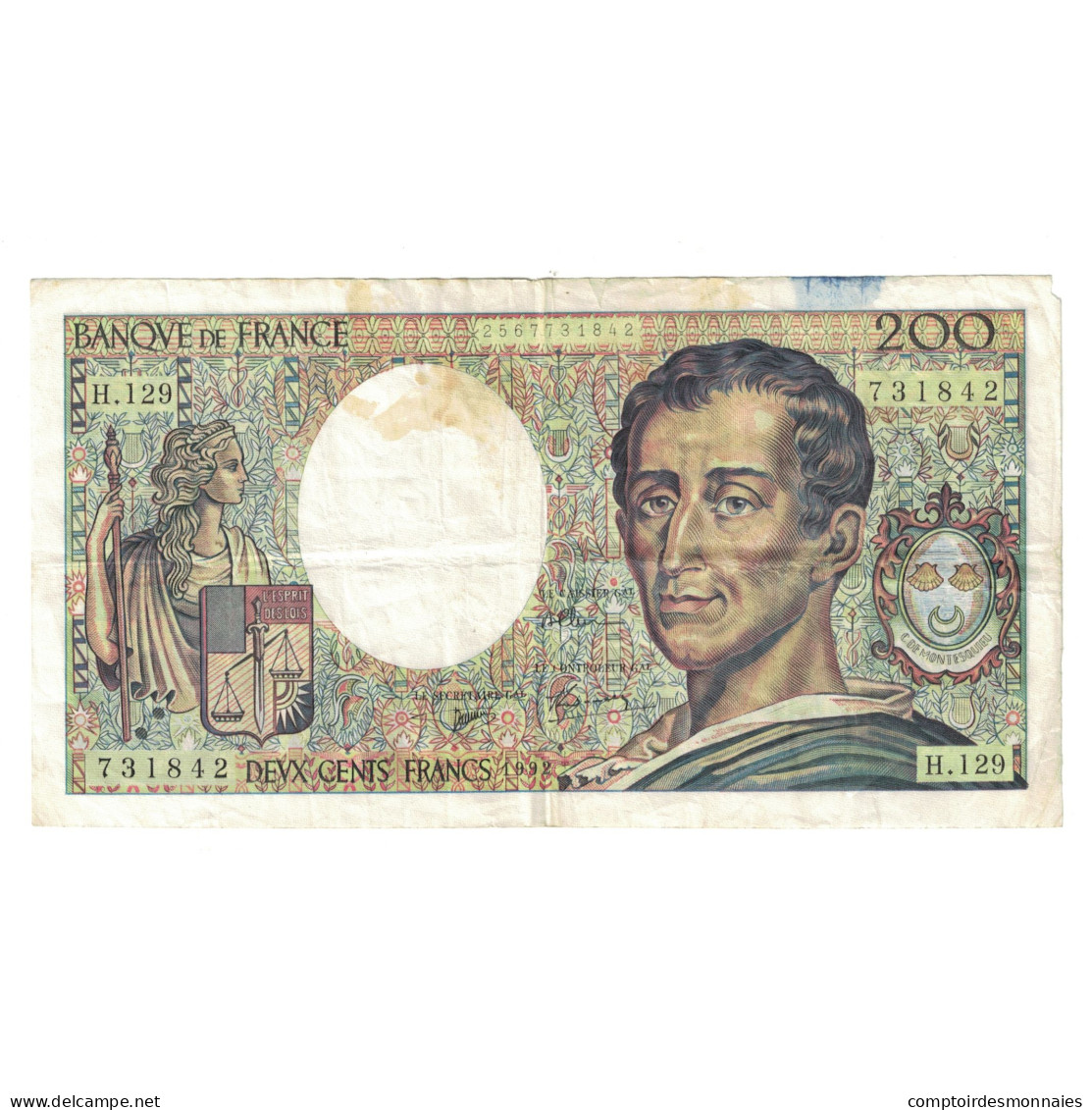 France, 200 Francs, Montesquieu, 1992, H.129731842, TB, Fayette:70.12c, KM:155d - 200 F 1981-1994 ''Montesquieu''
