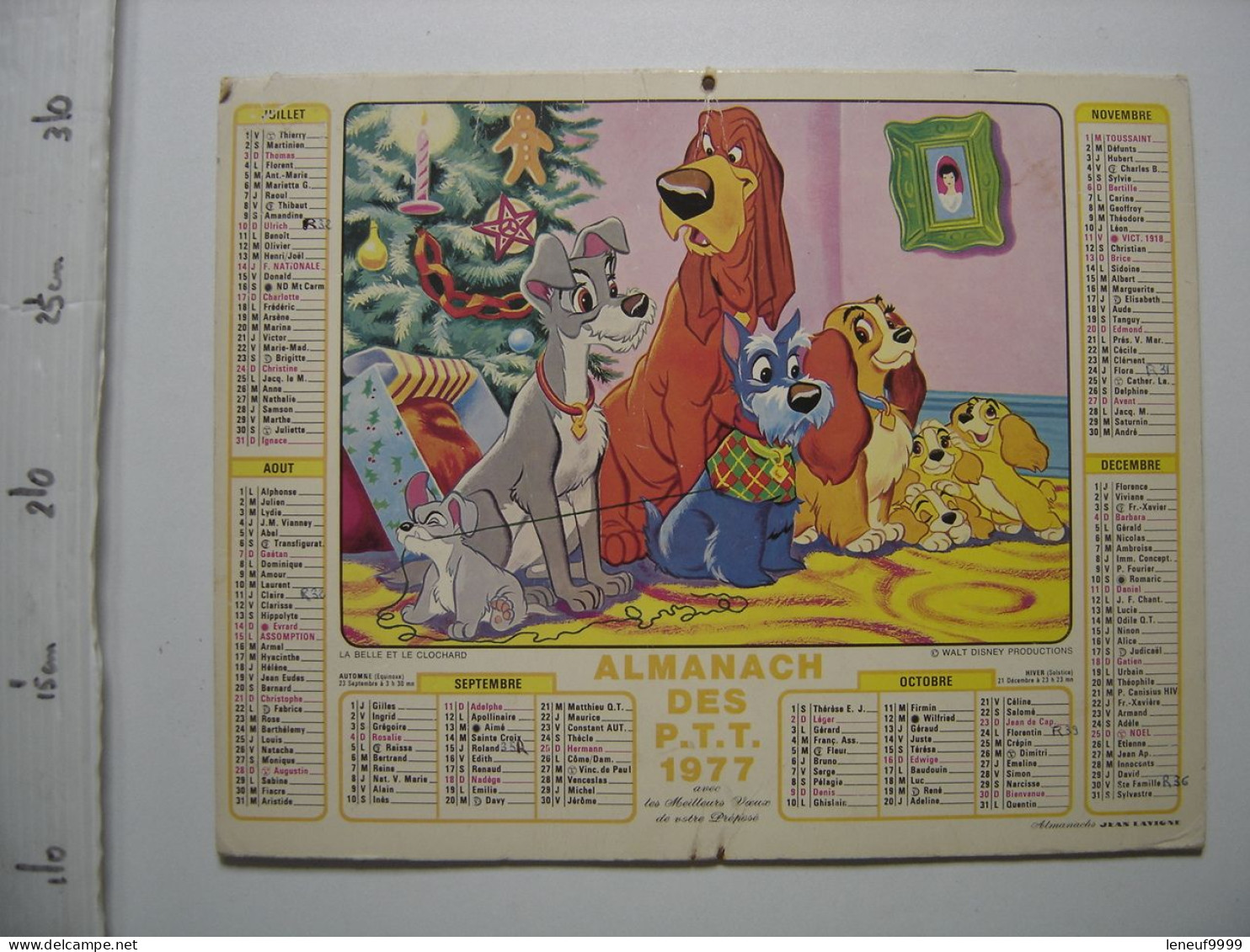 Calendrier Almanach PTT 1977 DISNEY Peter Pan Belle Clochard 13 Marseille Bouche - Grand Format : 1971-80