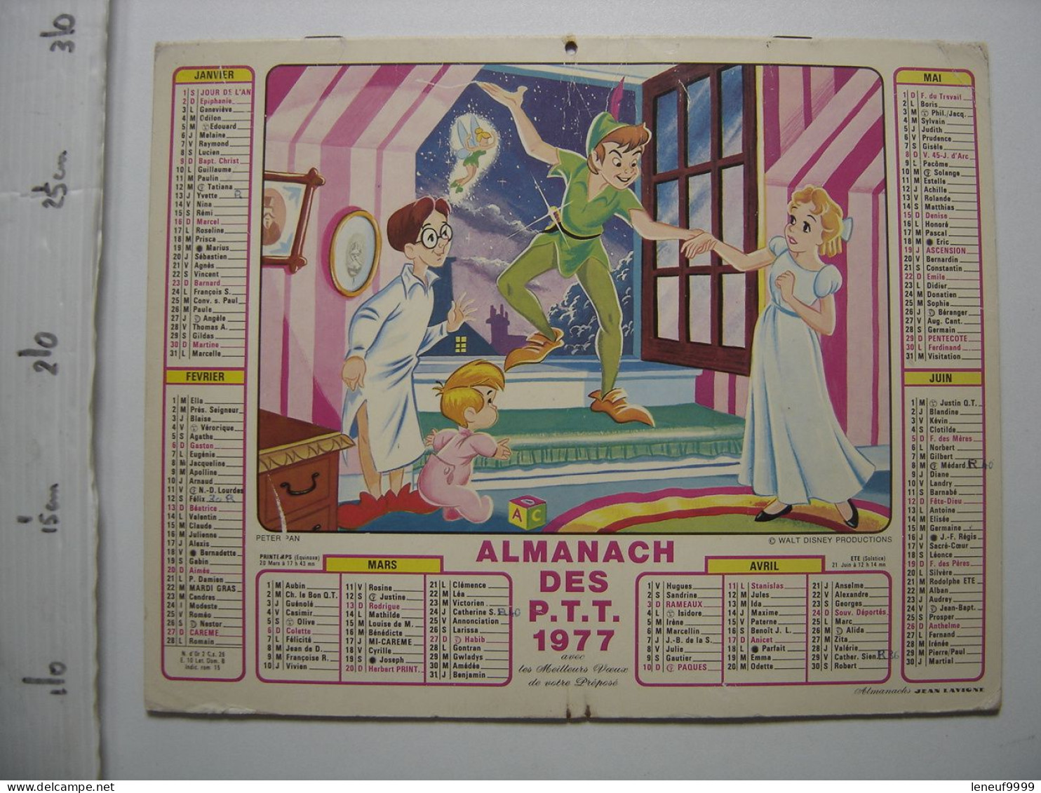 Calendrier Almanach PTT 1977 DISNEY Peter Pan Belle Clochard 13 Marseille Bouche - Grossformat : 1971-80