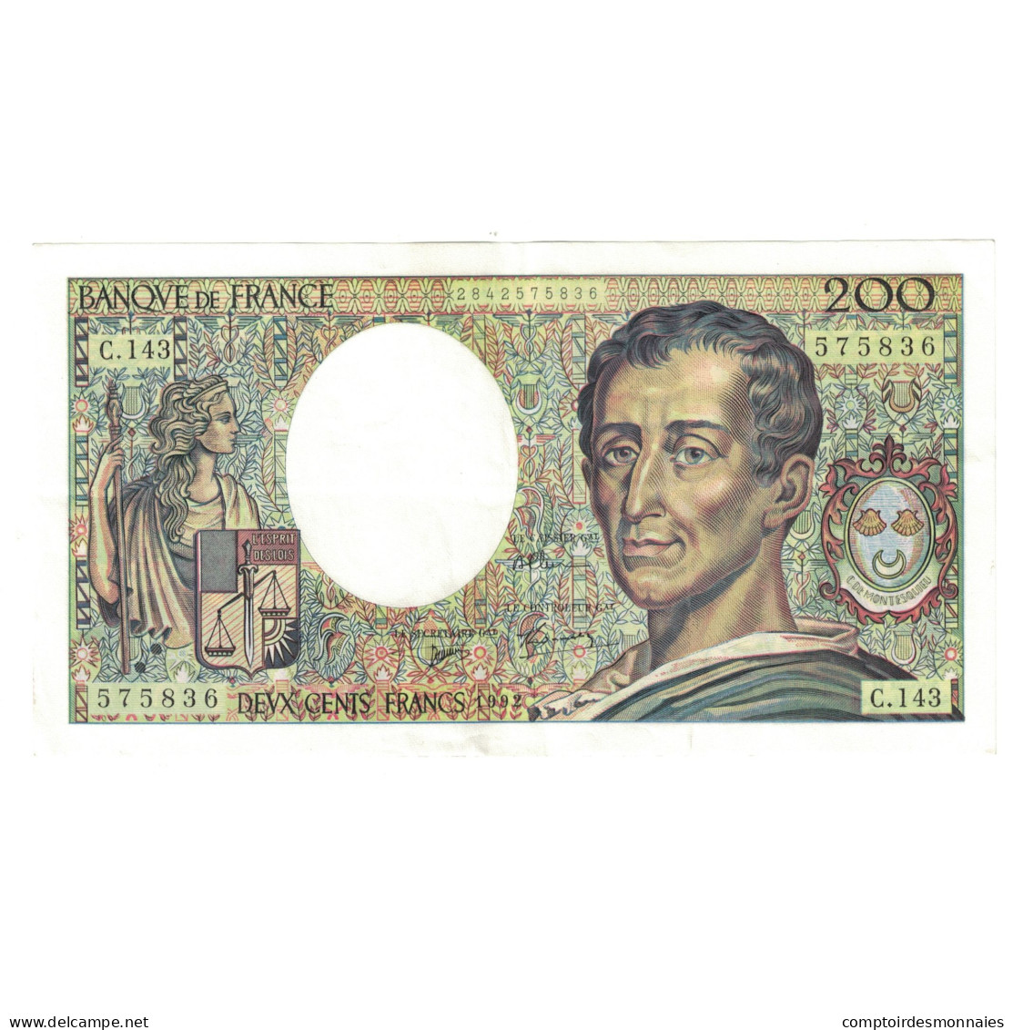 France, 200 Francs, Montesquieu, 1992, C.143575836, SUP, Fayette:70.12c, KM:155d - 200 F 1981-1994 ''Montesquieu''