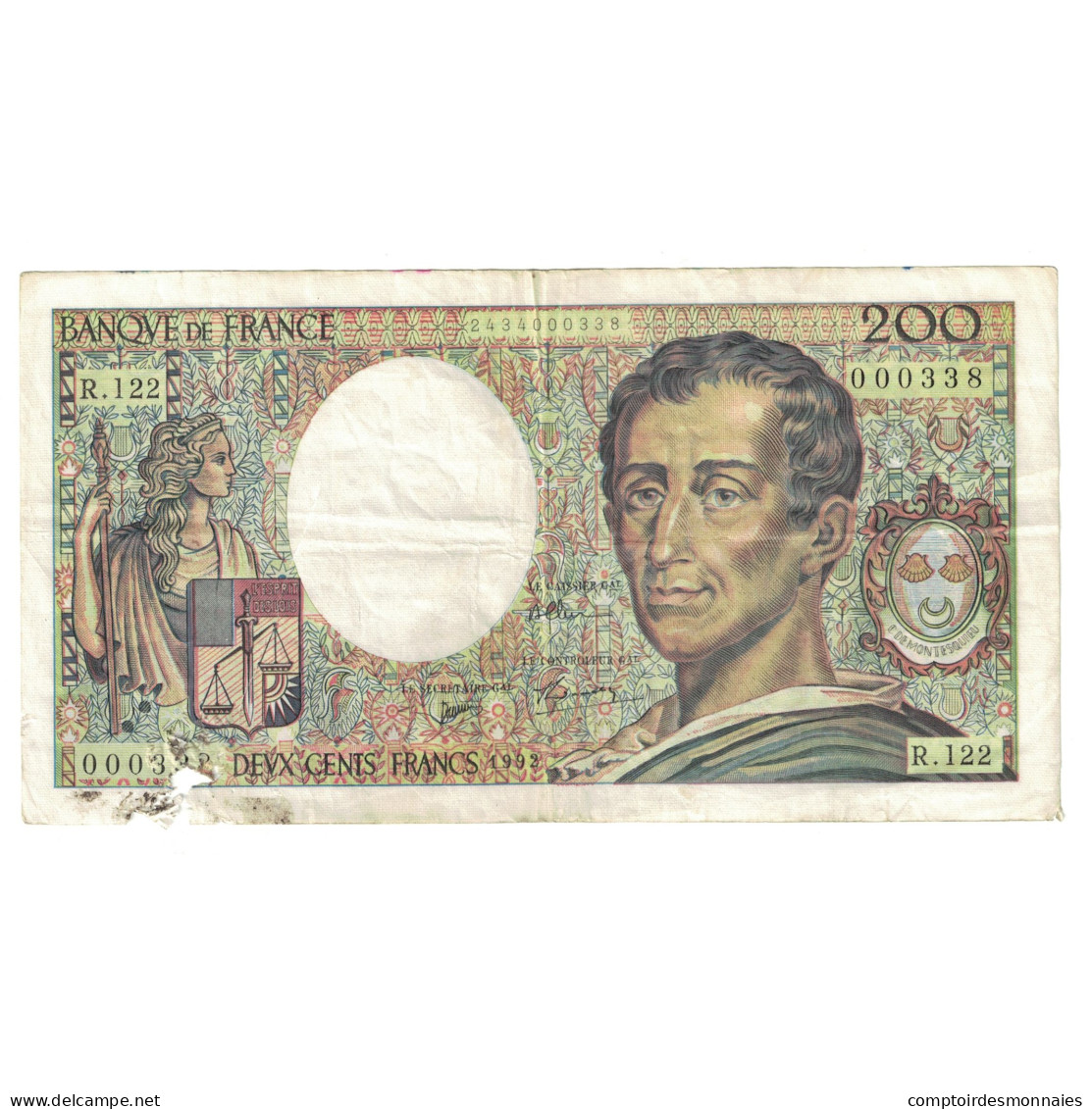 France, 200 Francs, Montesquieu, 1992, R.122000332, B+, Fayette:70.12c, KM:155d - 200 F 1981-1994 ''Montesquieu''