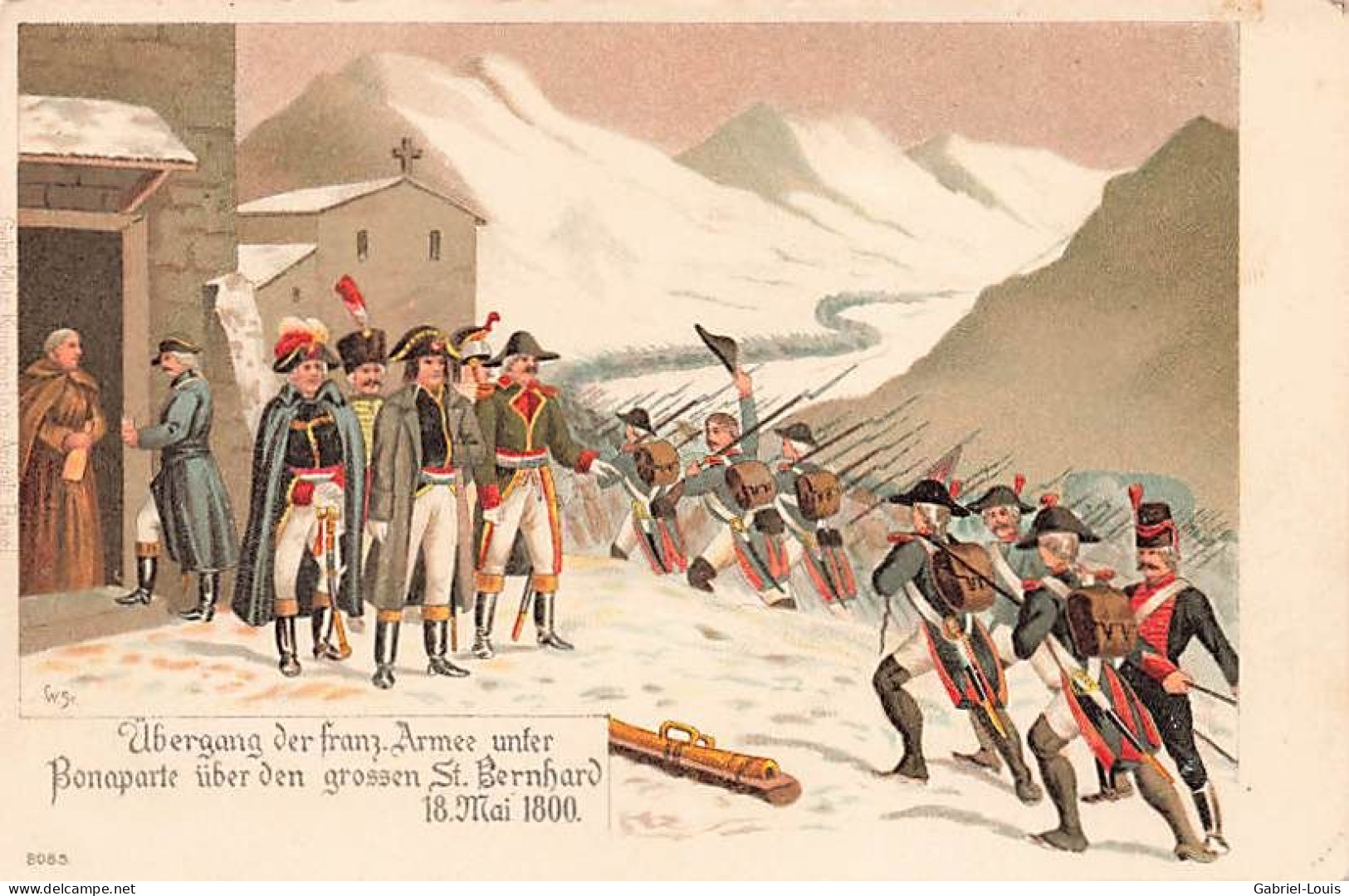 Litho Militaria Napoléon Bonaparte Au Gd. St. Bernard Grand Saint Valais Suisse 1800 - Other Wars