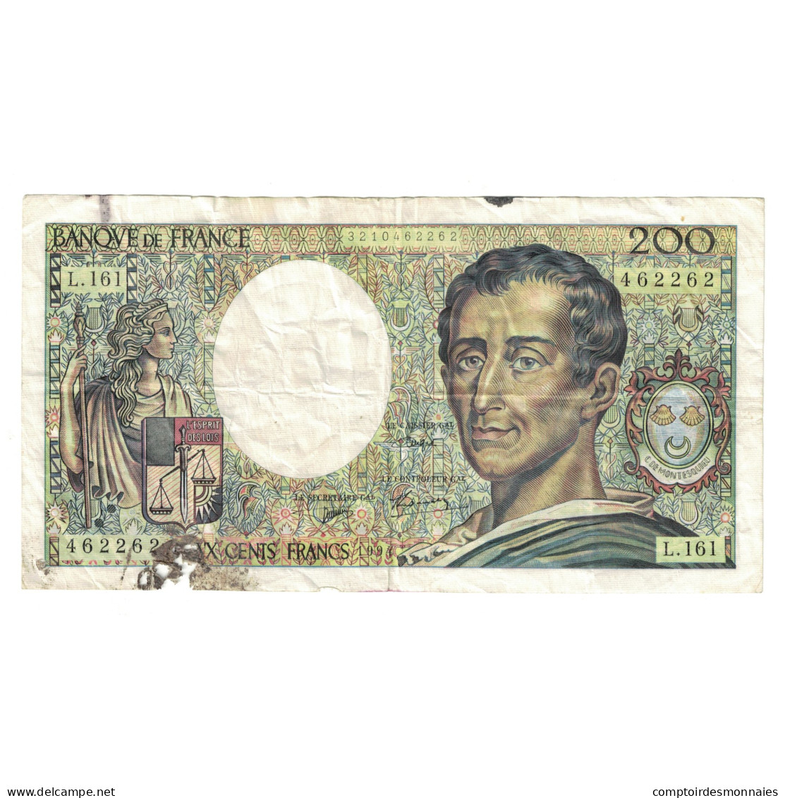 France, 200 Francs, Montesquieu, 1994, L.161462262, B+, Fayette:70/2.01, KM:155d - 200 F 1981-1994 ''Montesquieu''