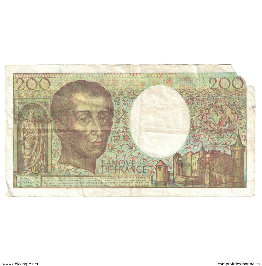 France, 200 Francs, Montesquieu, 1990, F.084315601, B+, Fayette:70.10a, KM:155d - 200 F 1981-1994 ''Montesquieu''