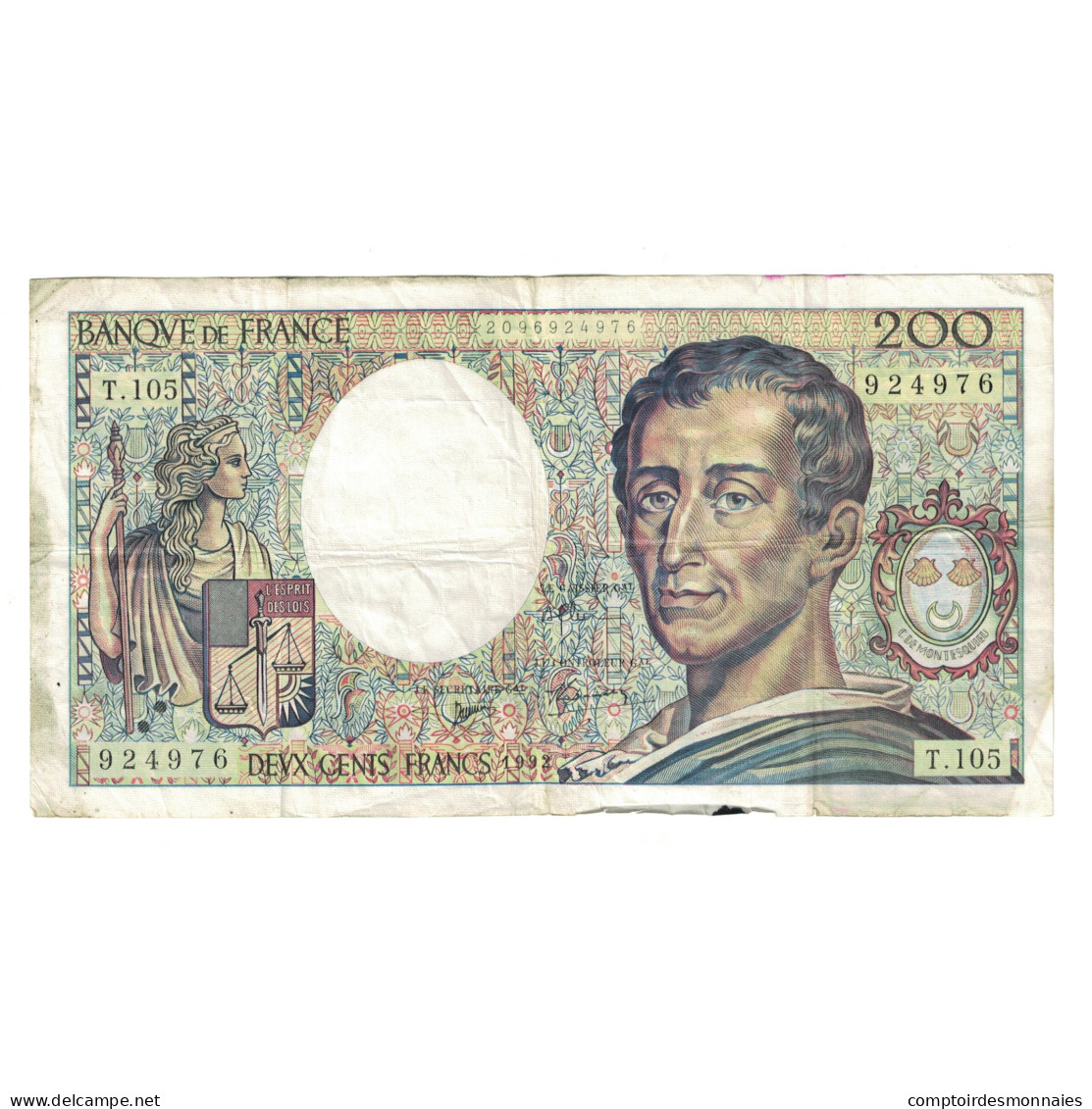 France, 200 Francs, Montesquieu, 1992, T.105924976, TB, Fayette:70.12a, KM:155d - 200 F 1981-1994 ''Montesquieu''