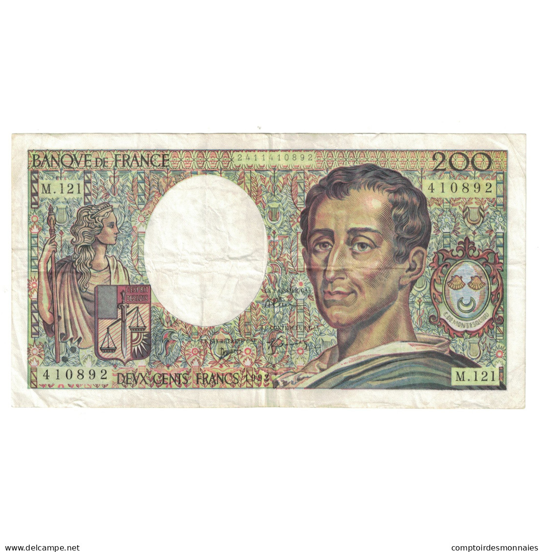 France, 200 Francs, Montesquieu, 1992, M.121410892, TTB, Fayette:70.12d, KM:155d - 200 F 1981-1994 ''Montesquieu''