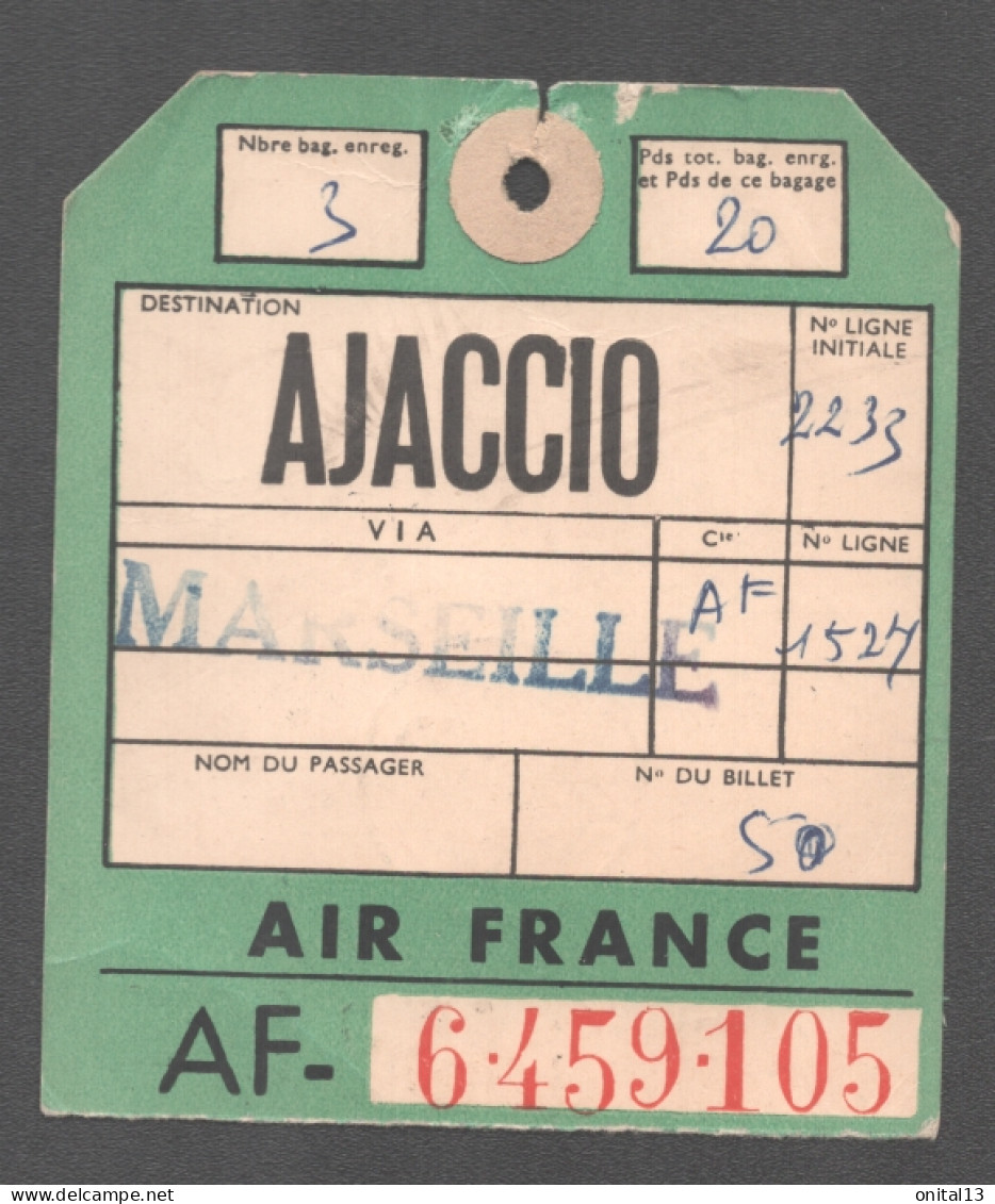 1955 AIR FRANCE ETIQUETTE BAGAGE   D2270 - Étiquettes à Bagages