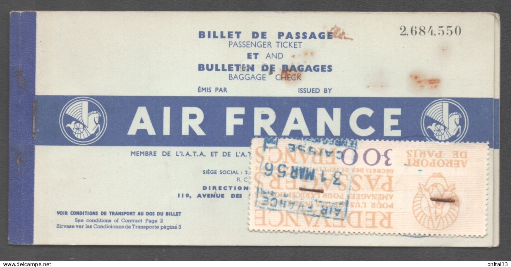 1956 2  SOUCHES BILLETS  AIR FRANCE / ALLER RETOUR PARIS MARSEILLE AJACCIO / AERODROME DE MARIGNANE  D2271 - Autres & Non Classés