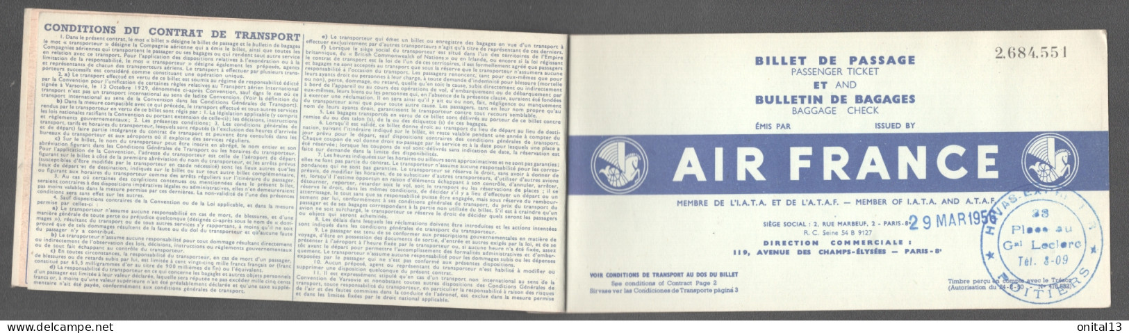 1956 2  SOUCHES BILLETS  AIR FRANCE / ALLER RETOUR PARIS MARSEILLE AJACCIO / AERODROME DE MARIGNANE  D2271 - Autres & Non Classés