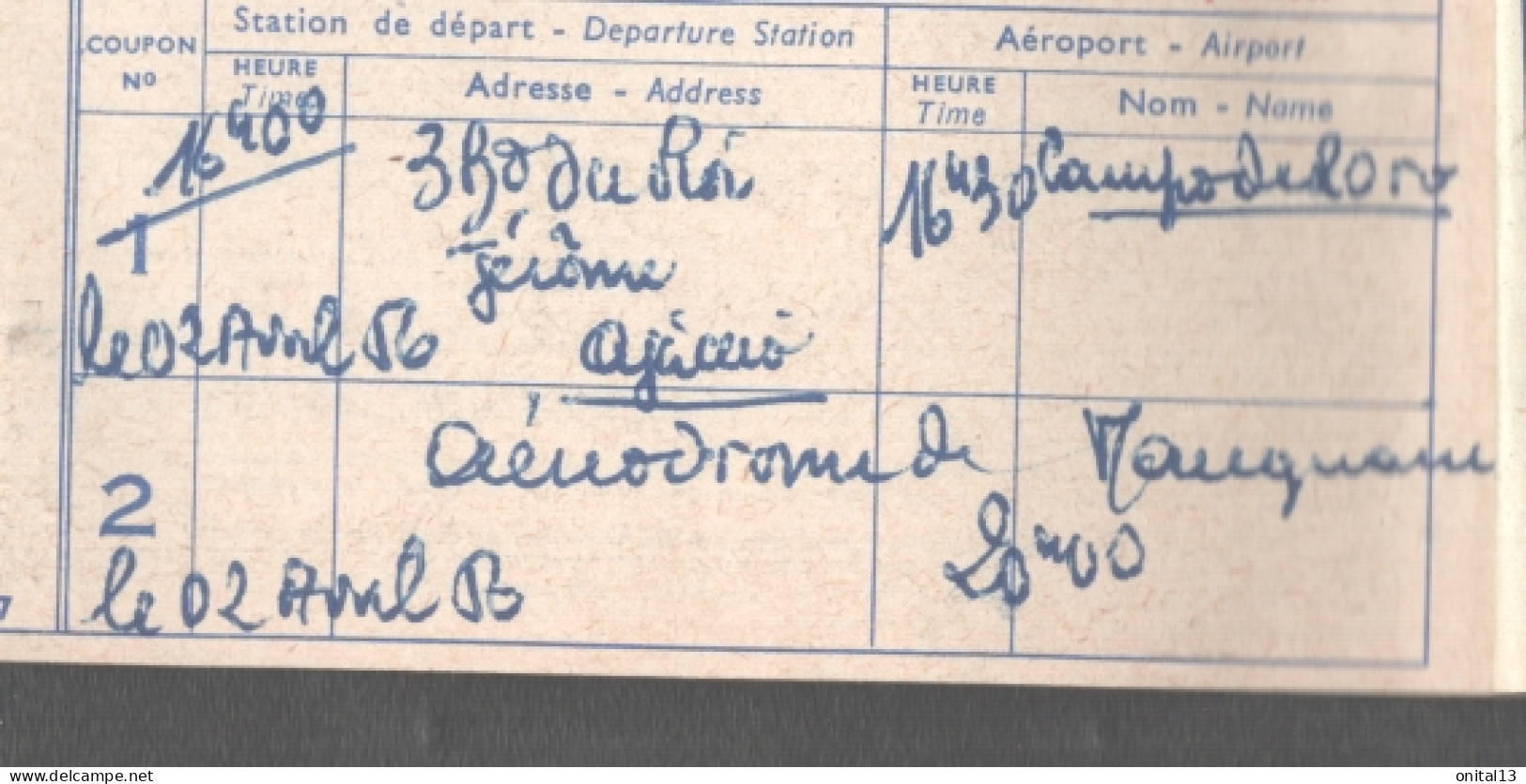 1956 2  SOUCHES BILLETS  AIR FRANCE / ALLER RETOUR PARIS MARSEILLE AJACCIO / AERODROME DE MARIGNANE  D2271 - Autres & Non Classés