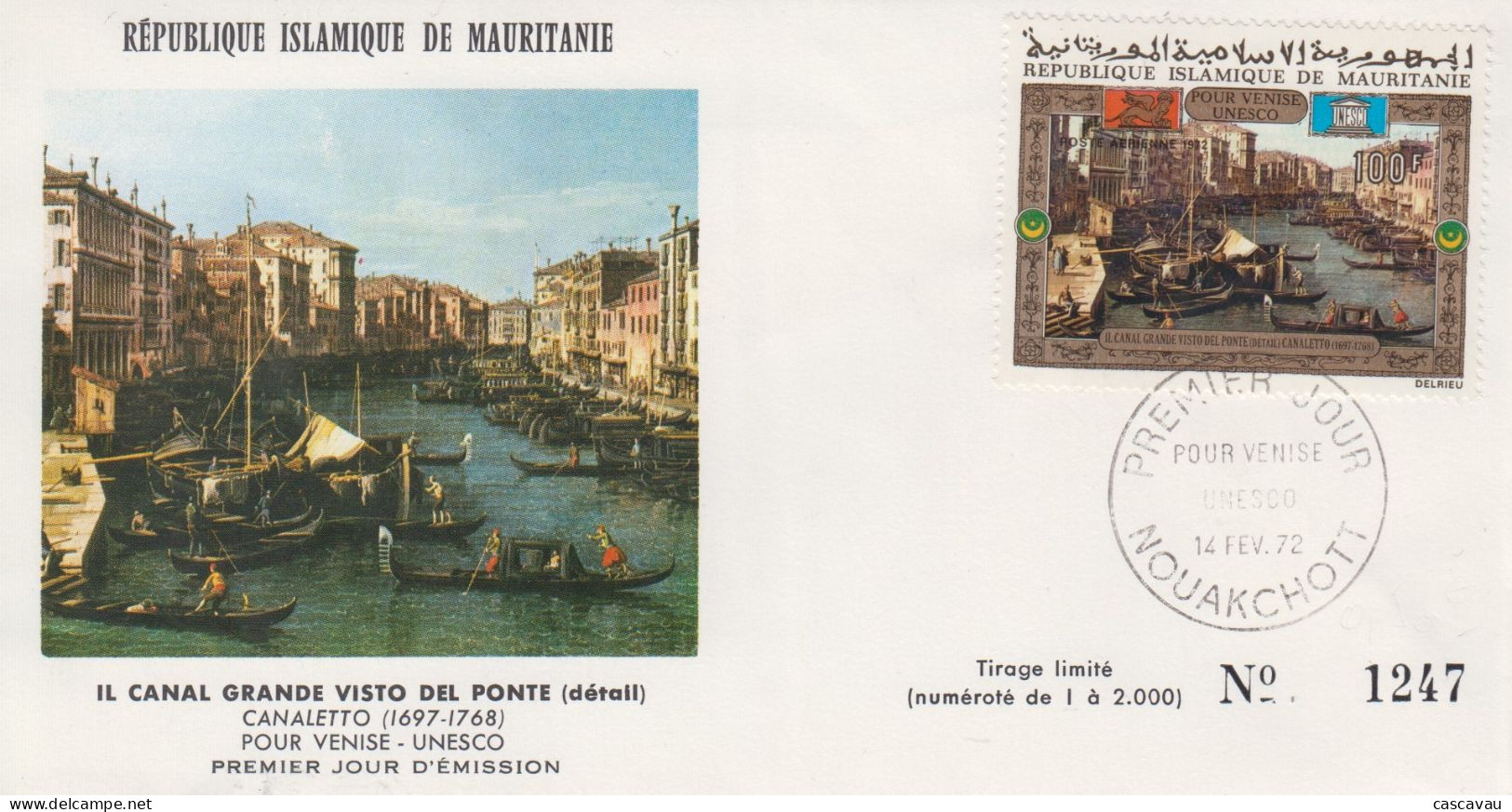 Enveloppe  FDC   1er  Jour   MAURITANIE   UNESCO   Pour   VENISE   1972 - UNESCO