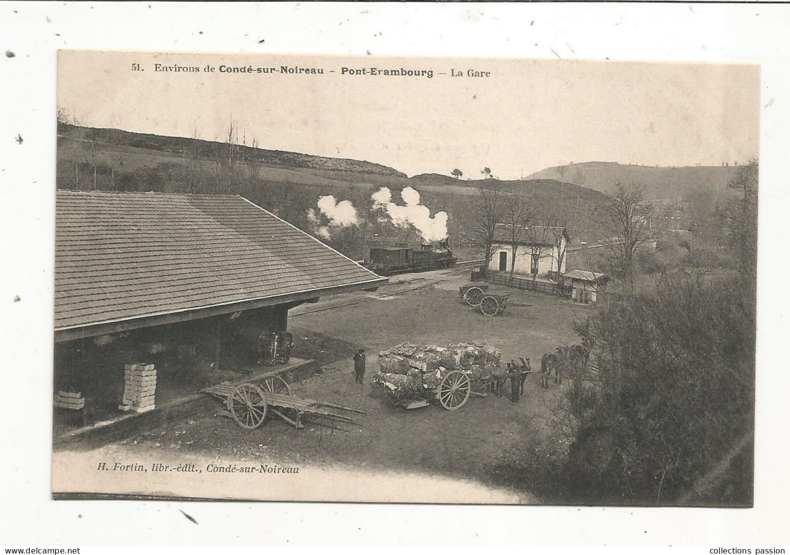 Cp , Chemin De Fer , La GARE Avec Train, 14, PONT-ERAMBOURG, Environs De CONDE SUR NOIREAU, Vierge - Estaciones Con Trenes