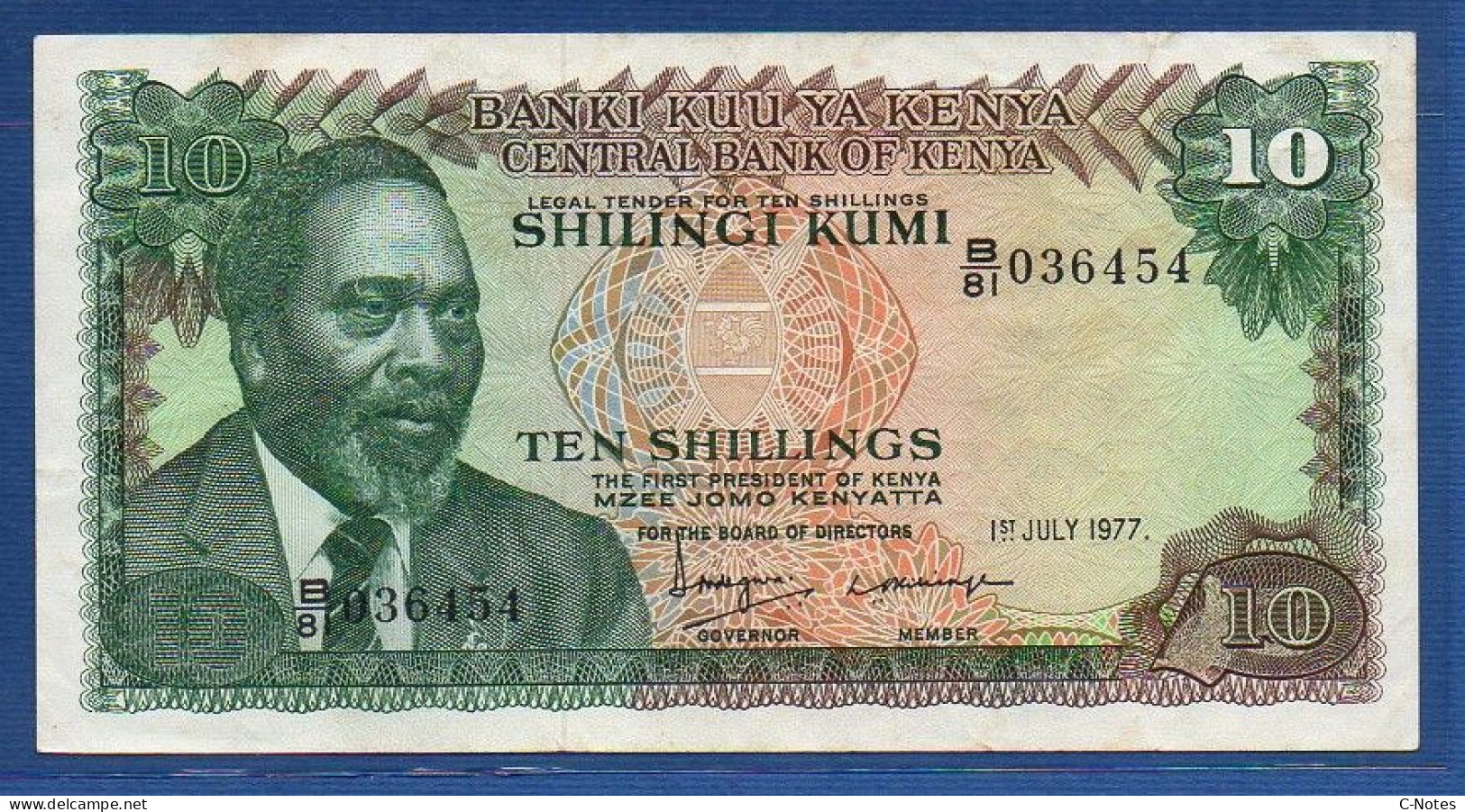 KENYA - P.12c – 10 Shilingi / Shillings 1977 VF/XF, Serie B/81 036454 - Kenya