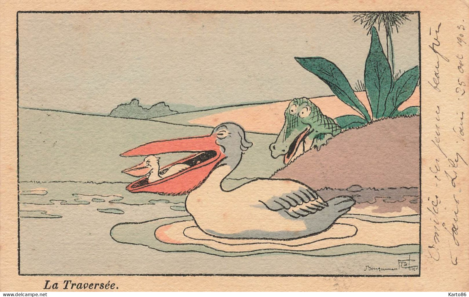 Benjamin RABIER * CPA Illustrateur Rabier * La Traversée  * Pélican Et Crocodile * 1903 * éditeur G & V - Rabier, B.