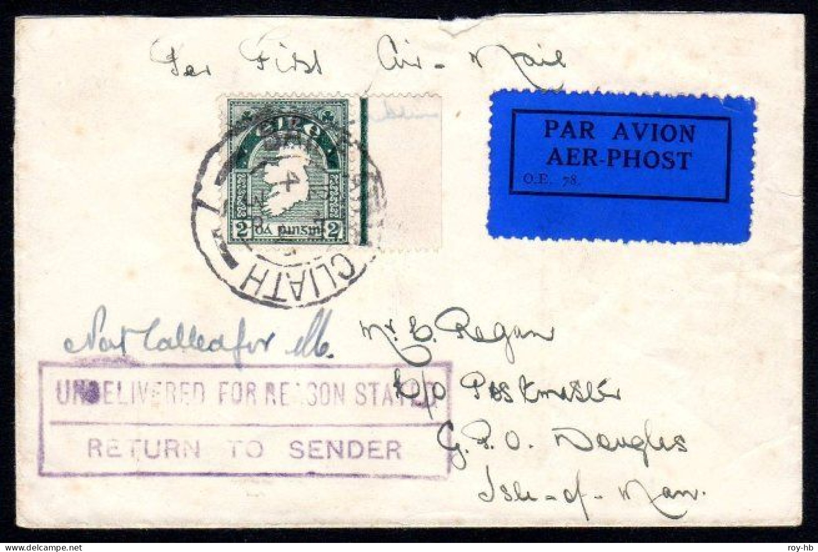 1938 (June 4) Small Cover Posted From Dublin For The First Flight Of The Second Season To The Isle Of Man - Poste Aérienne